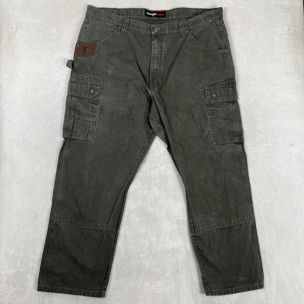 Wrangler Riggs Workwear Double Knee Cargo Pants Mens 42x30 Green Ripstop Utility
